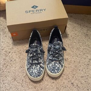 Sperry Navy and White Floral Sneakers